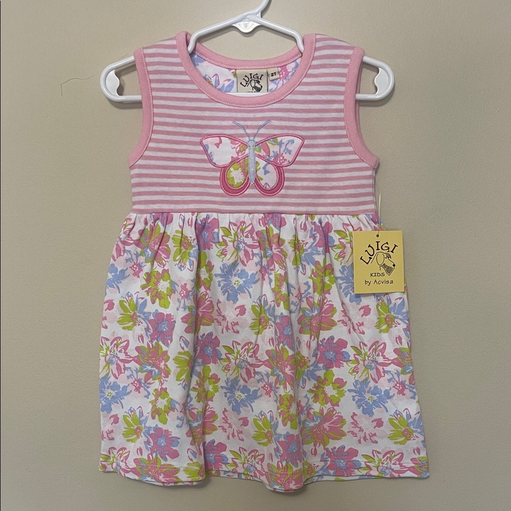 NWT- Boutique Pink Striped and floral Butterfly Dress -2T
